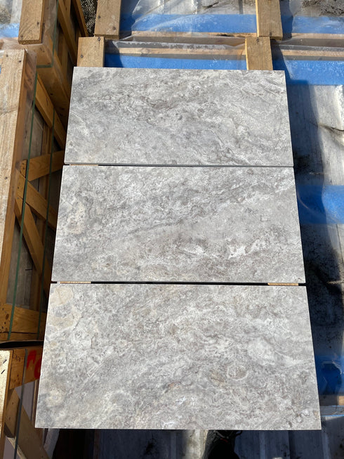 Silver Travertine Filled & Honed Wall and Floor Tile 12x24"